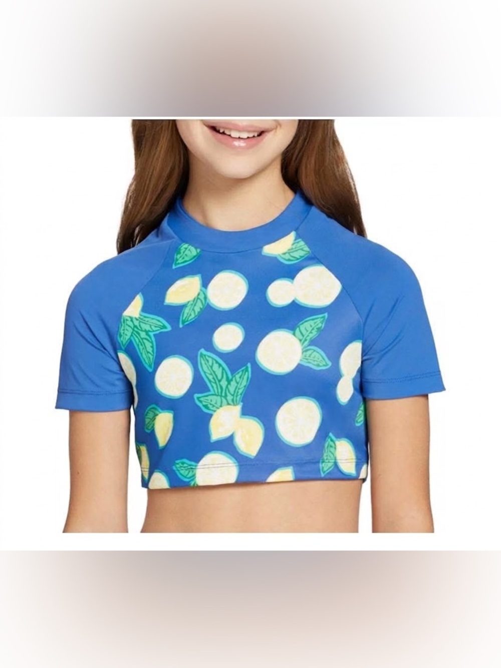 DSG Girls XL Crop Rash Guard - Blue Lemons